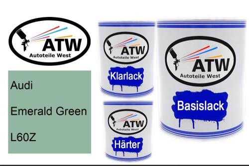 Audi, Emerald Green, L60Z: 1L Lackdose + 1L Klarlack + 500ml Härter - Set, von ATW Autoteile West.